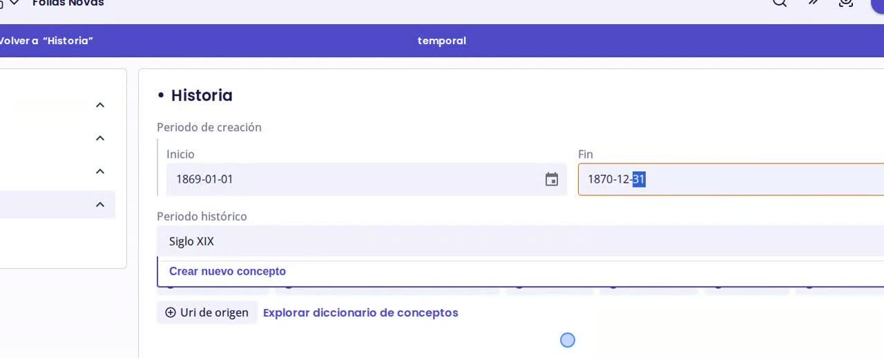 Formulario de descripción de un objeto digital en FULCRO^MD